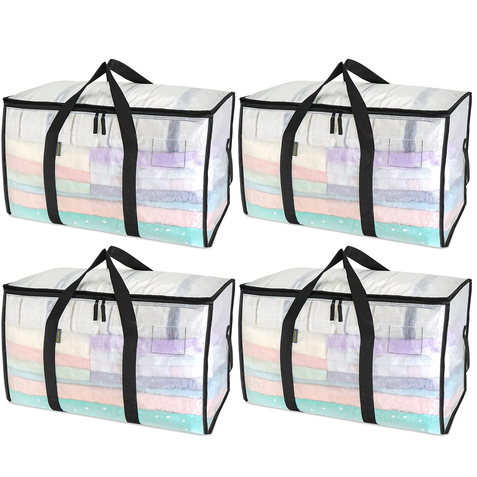 BALEINE 4-Pack Oversized Moving Bags with Reinforced Handles, Heavy-Duty Storage Tote for Clothes, Moving Supplies (Clear, 4-Pack)