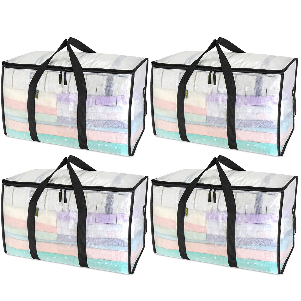 BALEINE 4-Pack Oversized Moving Bags with Reinforced Handles, Heavy-Duty Storage Tote for Clothes, Moving Supplies (Clear, 4-Pack)