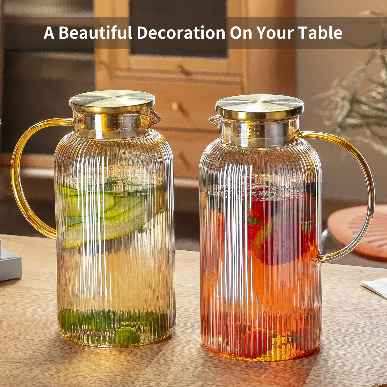 Buaic Glass Pitcher with Lid, 84 oz/ 2.5L Amber Glass Water Pitcher