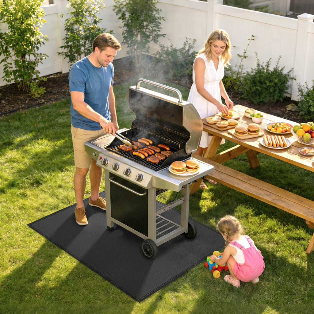 kanhiro Grill Mats for Outdoor Grill 59x39 Inch Fireproof Double-Sided Grill Matt and Deck Protector, Oil-Proof Waterproof BBQ, Grill Pad for Patio, Floor, Lawn Protection