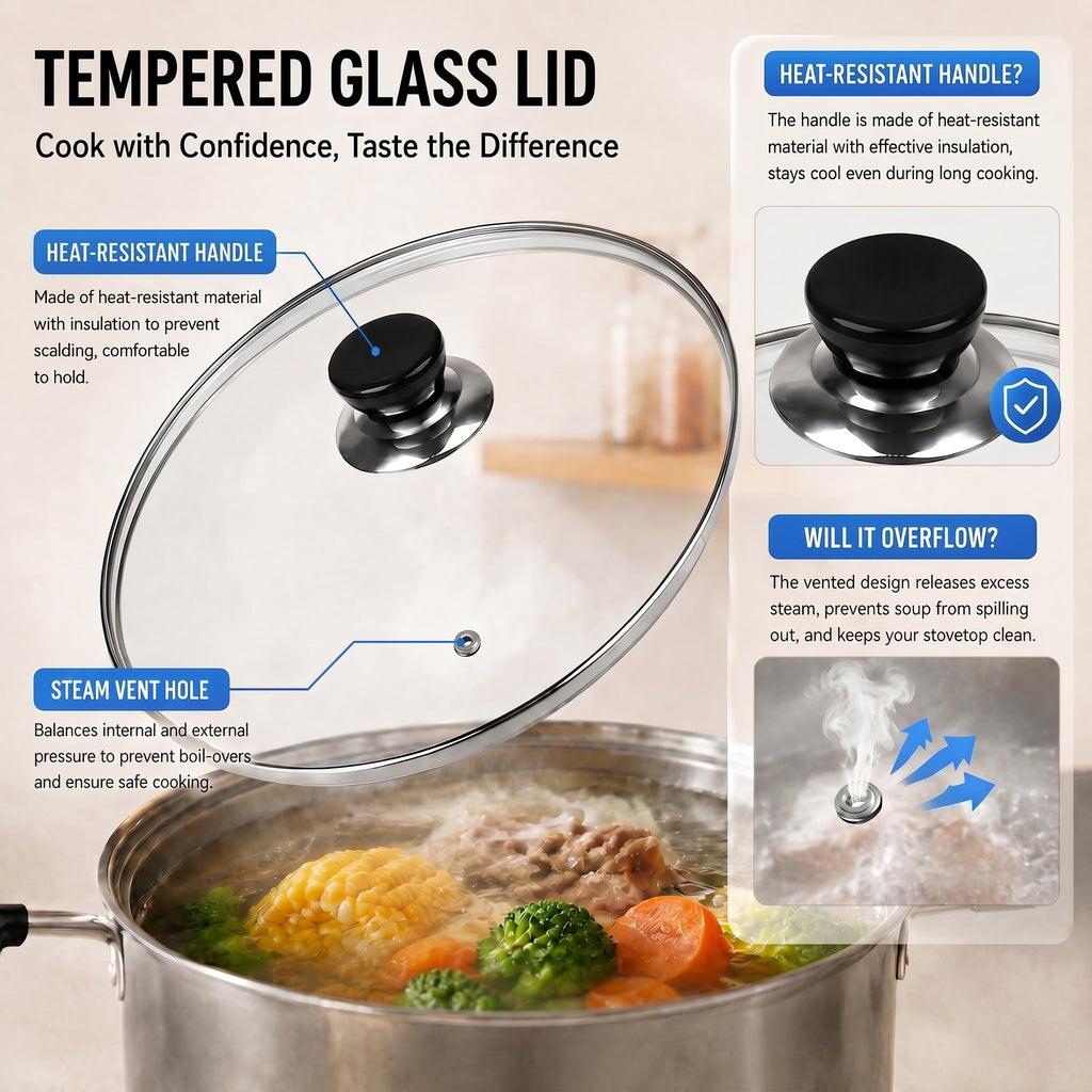 Vortihive 10.25" Pan Lid, Round Tempered Glass Pan Cover with Steam Vent