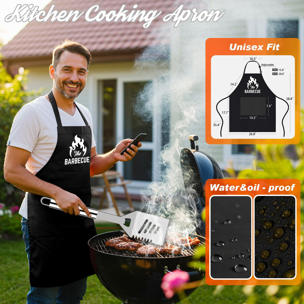 ROMANTICIST 26pcs Grilling Gifts for Men, Dad Gifts for Father's Day, Stainless Steel BBQ Grill Accessories Tools Set, Heavy Duty BBQ Utensils Kit with Apron, Thermometer, Mats in Aluminum Case Silver