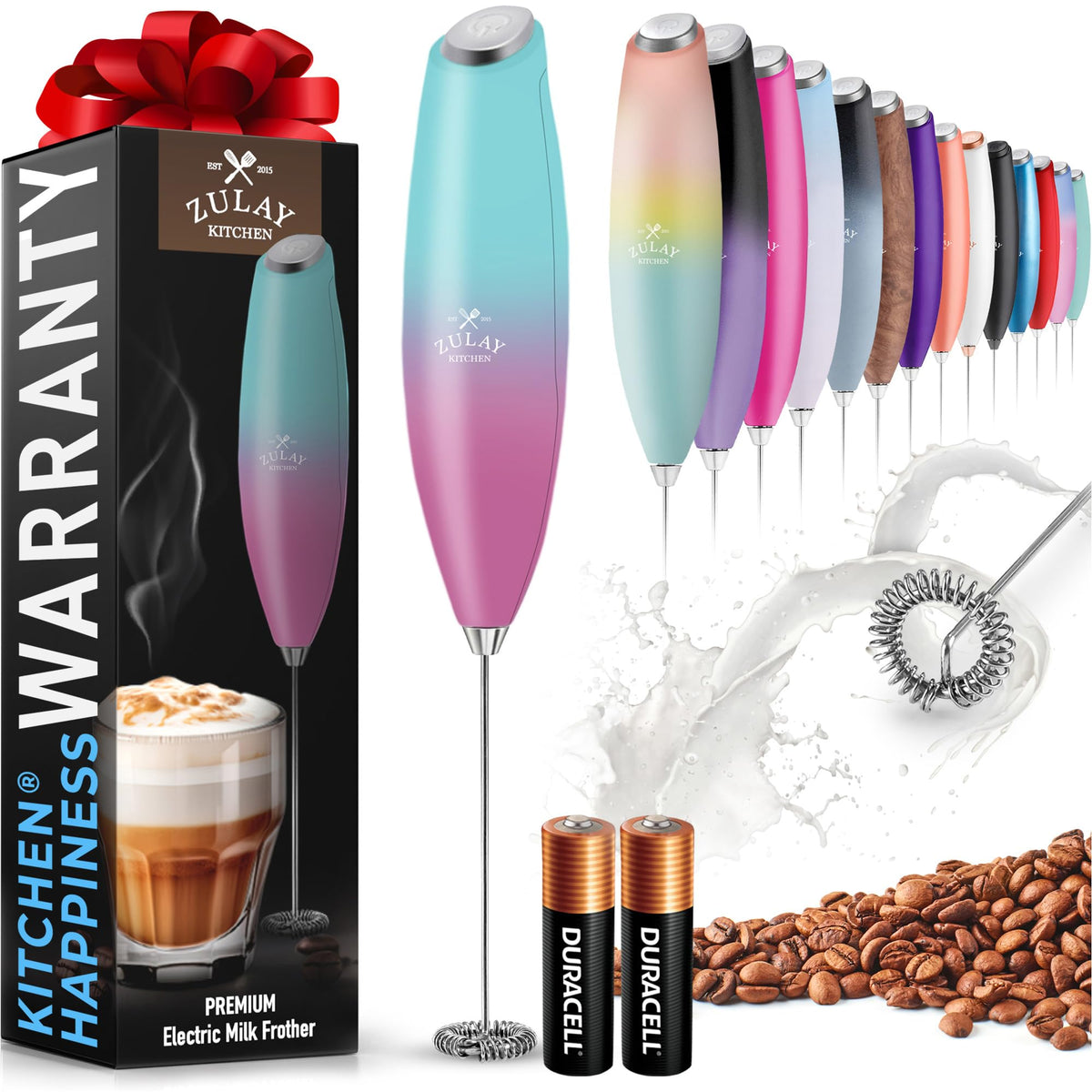 Zulay Powerful Milk Frother for Coffee with Upgraded Titanium Motor - Handheld Electric Whisk, Milk Foamer, Mini Mixer & Coffee Blender for Frappe, Latte, Matcha, No Stand - Pristine Teal