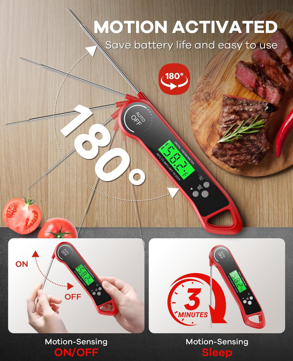 SILVLF Meat Thermometer Digital, Instant Read Thermometer with Backlight, Calibration & Hold Function, Waterproof Food Thermometer for Kitchen and Outside, BBQ,Turkey, Candy, Liquids, Beef
