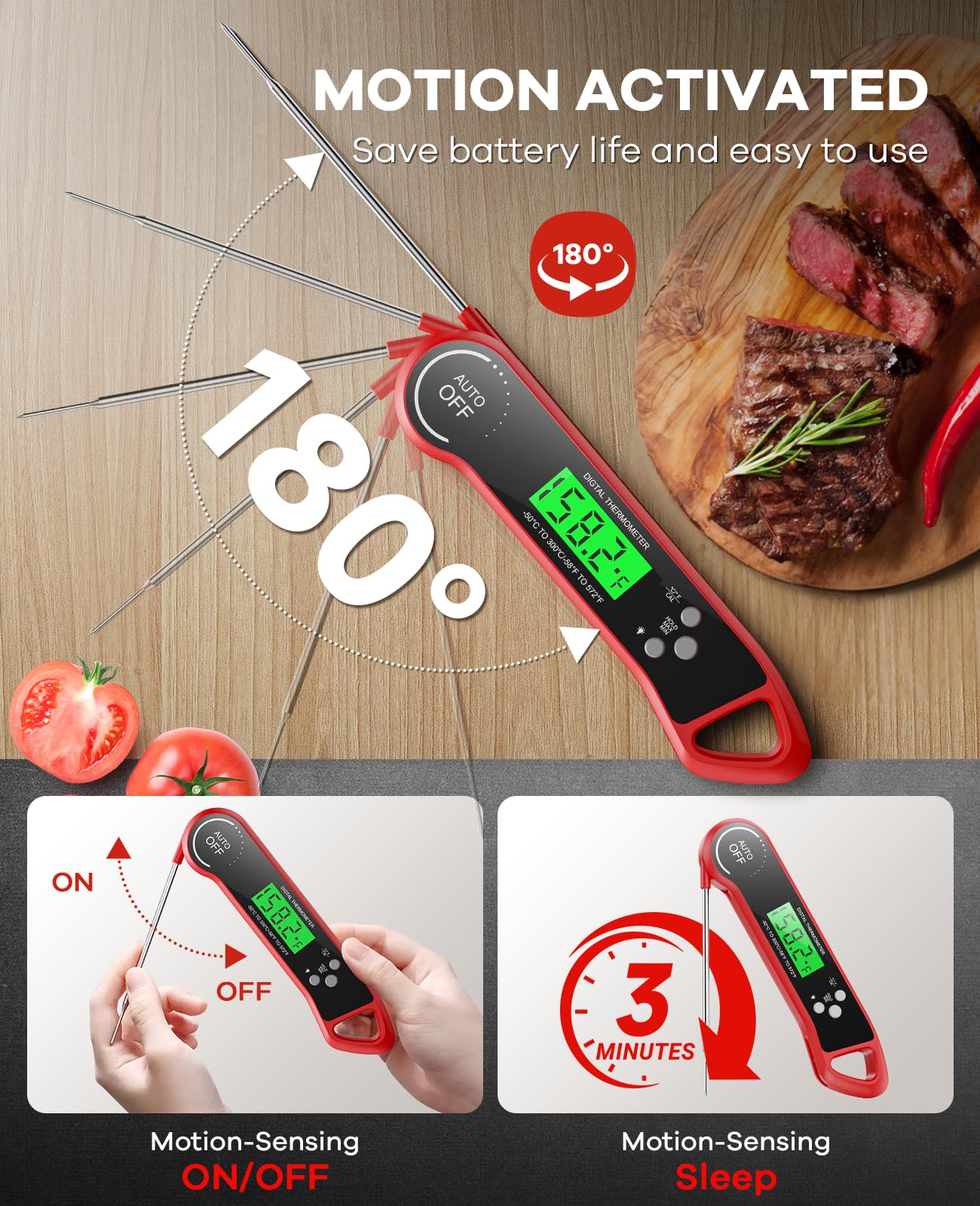 SILVLF Meat Thermometer Digital, Instant Read Thermometer with Backlight, Calibration & Hold Function, Waterproof Food Thermometer for Kitchen and Outside, BBQ,Turkey, Candy, Liquids, Beef