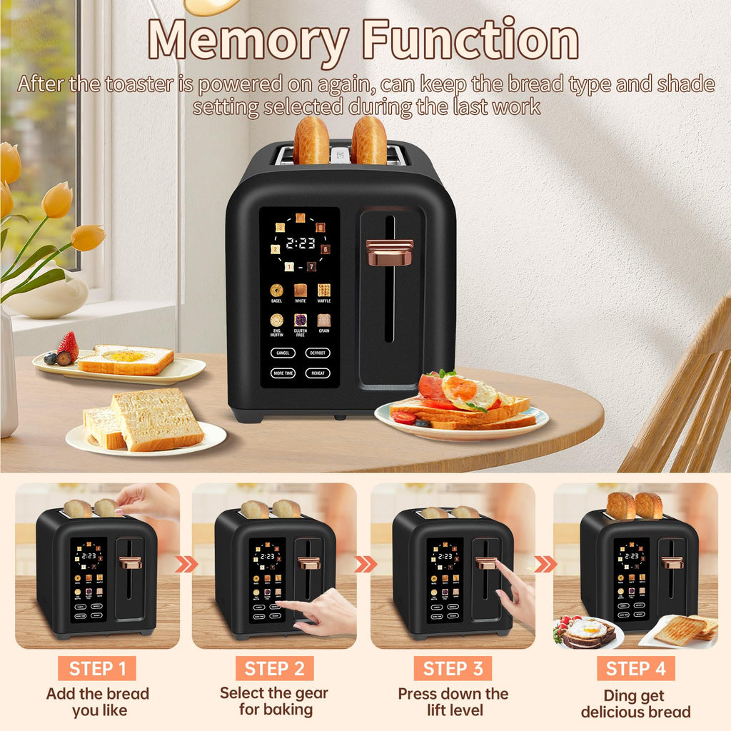 SEEDEEM Touchscreen Toaster 2 Slice, 7 Shade, Stainless, 1350W Dark Chocolate