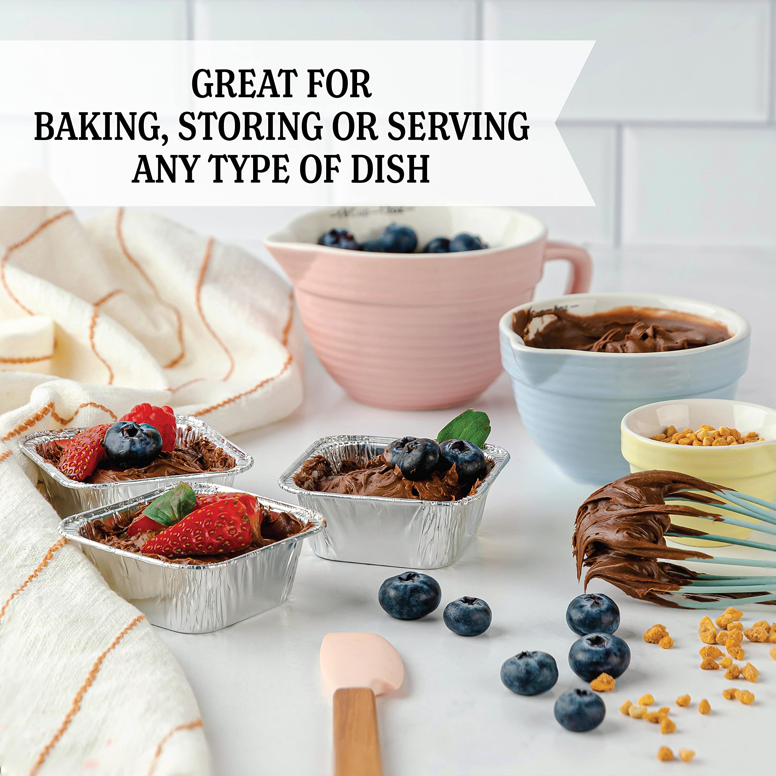 PLASTICPRO Disposable 3'' X 3 X 2'' Inch Square Aluminum Tin Foil Baking Pans Bakeware - Cookware Perfect for Baking Cakes,Brownies,Bread, Meatloaf, Lasagna, Pack of 50