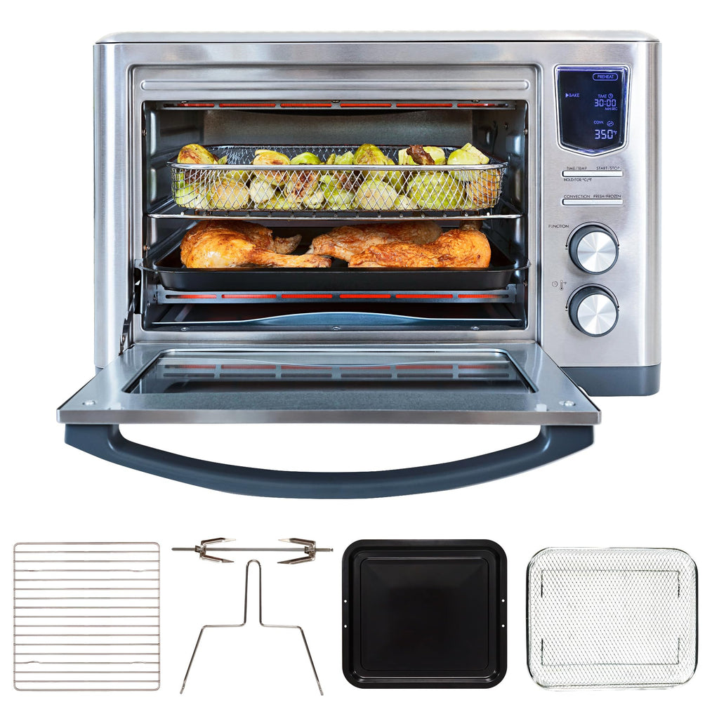 Kenmore Digital 11-In-1 Air Fryer Toaster Oven Combo 25 Qt Convection Rotisserie Dehydrator Bake Broil 1800 Watts 80°-450°F Temp Controls Top & Bottom Heater Adjustments Stainless Steel Large Capacity
