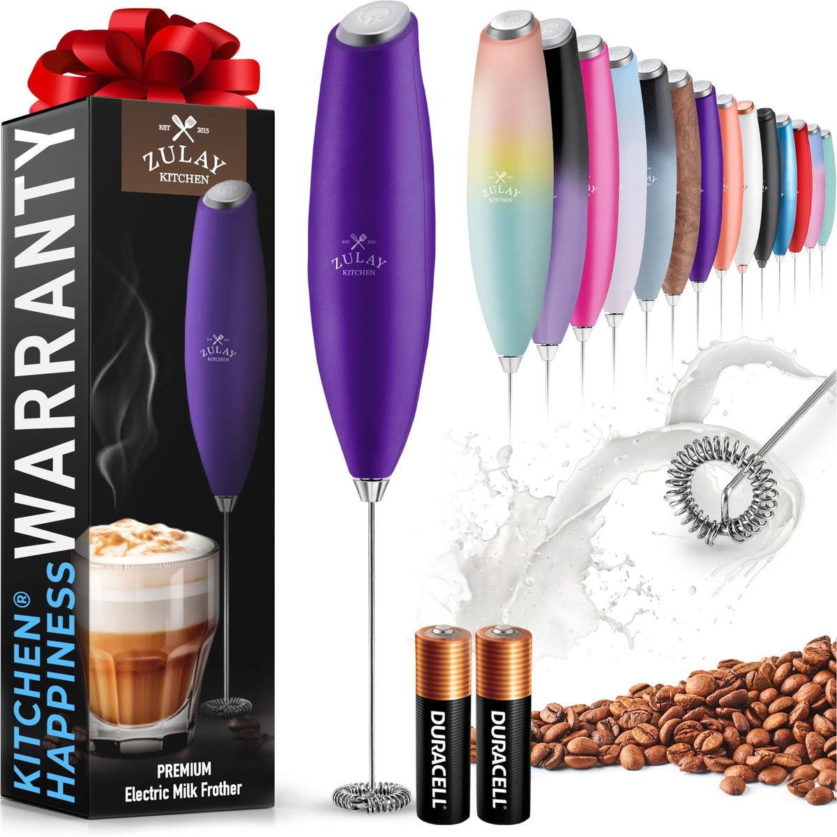 Zulay Powerful Milk Frother for Coffee with Upgraded Titanium Motor - Handheld Electric Whisk, Milk Foamer, Mini Mixer & Coffee Blender for Frappe, Latte, Matcha, No Stand - Pristine Teal