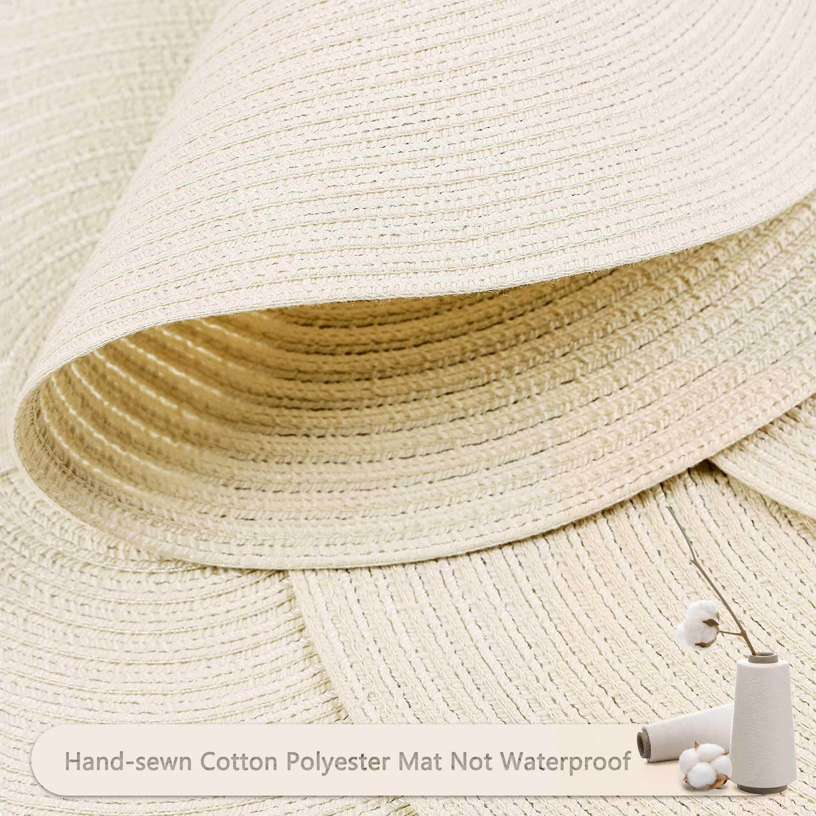 FunWheat Round Braided Placemats Set of 6 Place mats for Dining Tables Woven Heat Resistant Table Mats 15 inch (Ivory,6pcs)