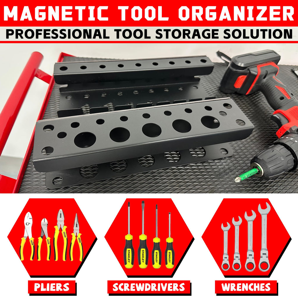 ULIBERMAGNET Magnetic Screwdriver Holder,Magnetic Wrench Holder,Heavy Duty Black Metal Tool Storage Organizer,Set of 2 Magnetic Mount Tool Holder for Garage,Workbench,Tool Cart,PegBoard