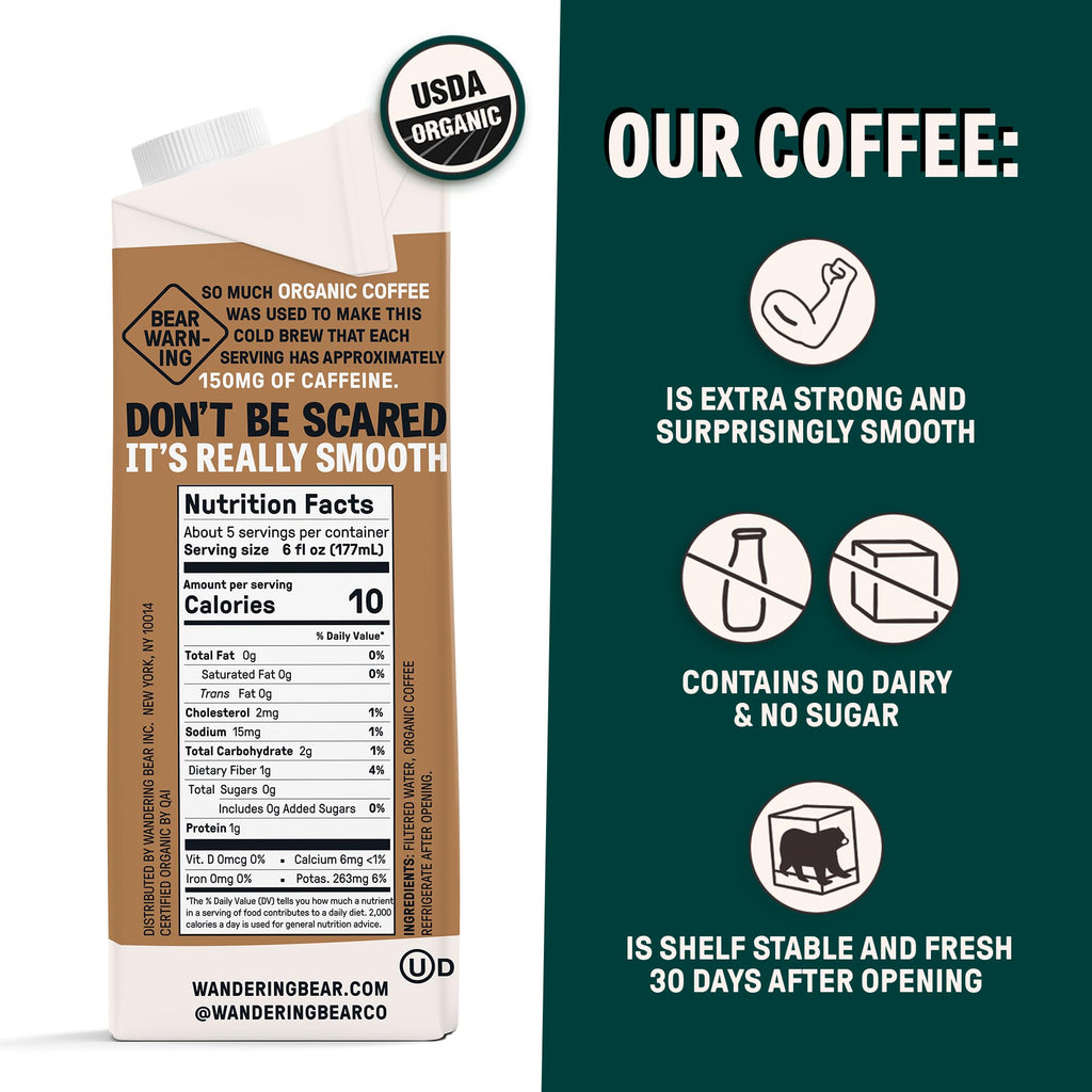 Wandering Bear Extra Strong Organic Cold Brew - Straight Black, 32 oz