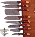 G29RD- Professional Kitchen Knives Custom Made Damascus Steel 8 pcs of Utility Chef Knife Set with Chopper/Cleaver Pocket Case Roll Bag (Red)