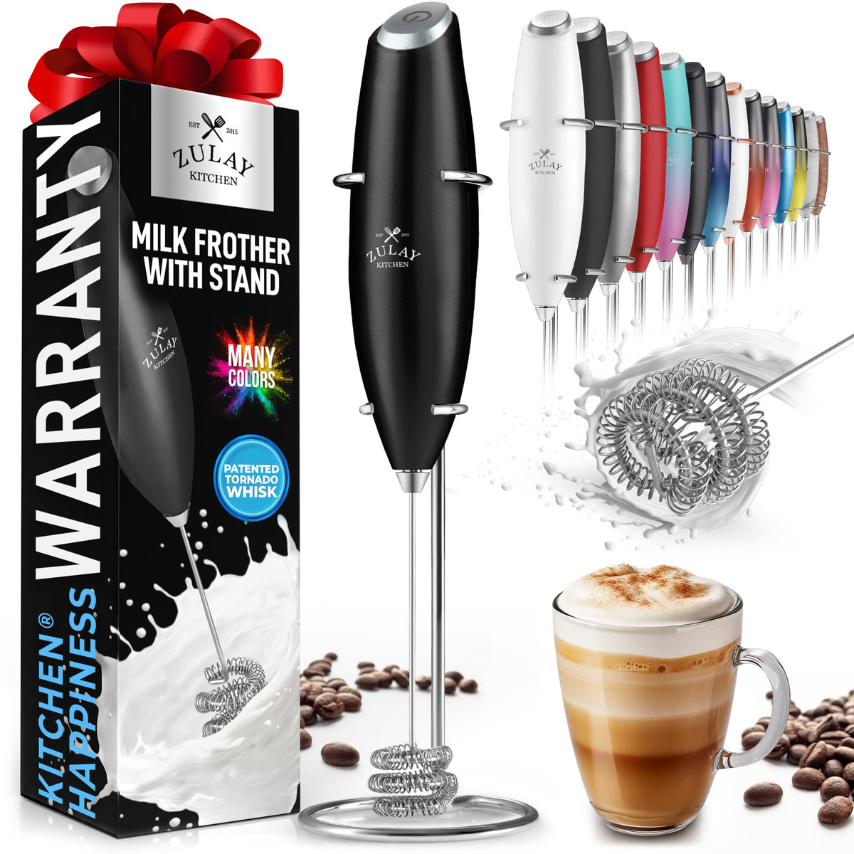 Zulay Powerful Milk Frother for Coffee with Upgraded Titanium Motor - Handheld Electric Whisk, Milk Foamer, Mini Mixer & Coffee Blender for Frappe, Latte, Matcha, No Stand - Pristine Teal