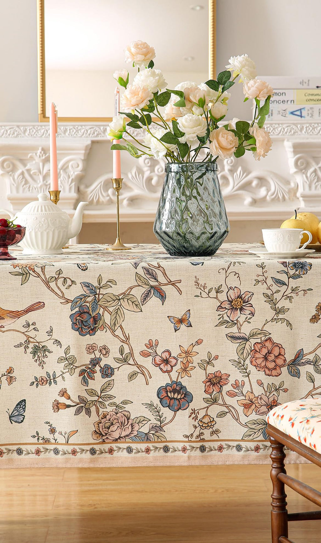 ISAENNE Designer French Linen Rectangular Tablecloth,102"x63"-Cornucopia