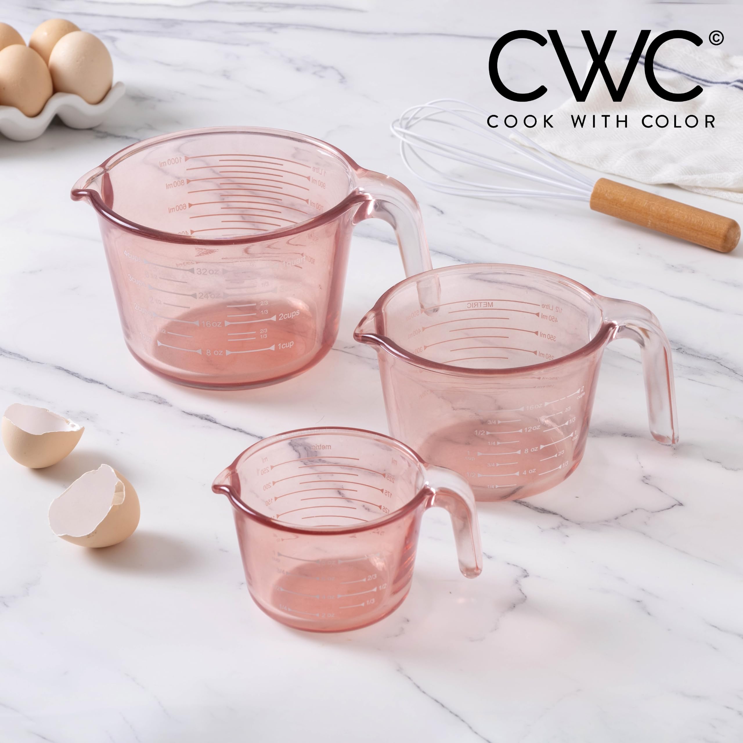 COOK WITH COLOR Glass Measuring Cups - Ideal for Cooking and Baking, Pink