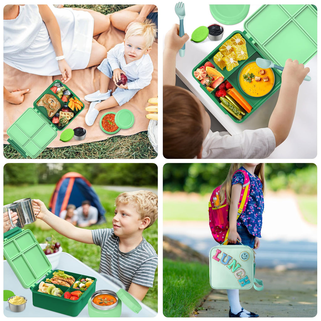 Aimsnk Lunch Box Kids with Thermo Insulated Lunch Bag for School, Green