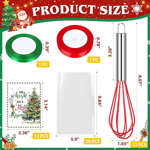 12 Pcs 8 Inch Whisks Bulk for Cooking, Silicone Red Whisks DIY Fillable Whisk Gifts for Candy Holder Valentines Day Party Favor Gift Supplies, Cooking Kitchen Utensils Supplies
