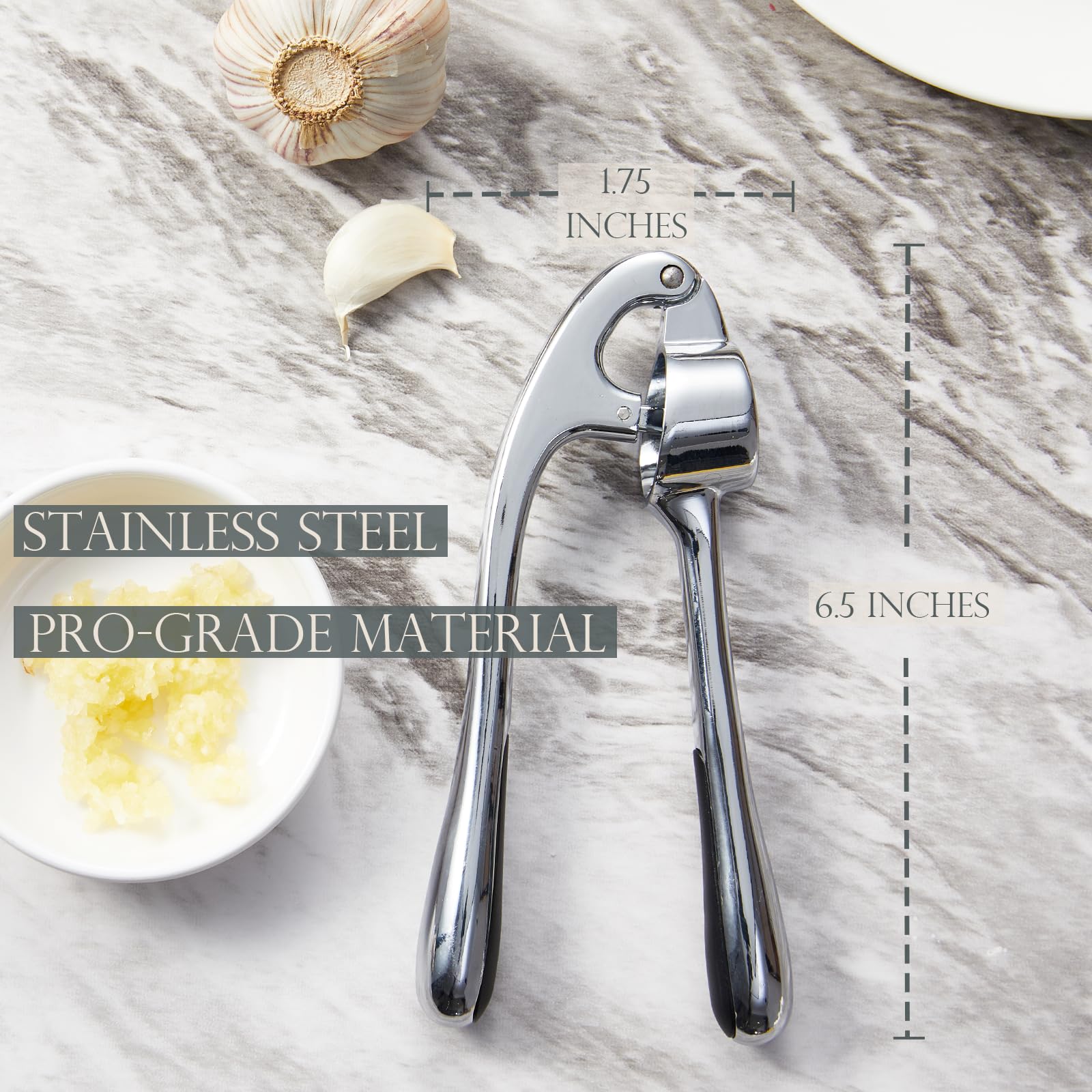 Premium Garlic Press, Professional Garlic Mincer, Easy to Squeeze and Clean, Rust Proof, Efficient Ginger Crusher - Sliver