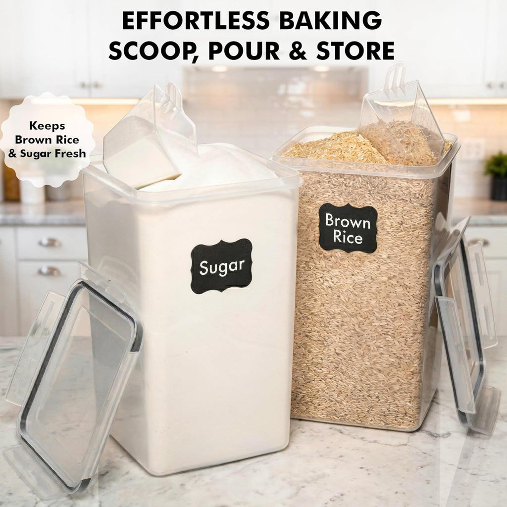 WHITE FEATHER SUPPLIES 2 PC [7 Qt / 6.5L / 220 Oz] Large Food Storage Containers with Lids Airtight - BPA Free Clear Plastic Kitchen and Pantry Storage Containers for Cereal, Flour, Sugar, Rice