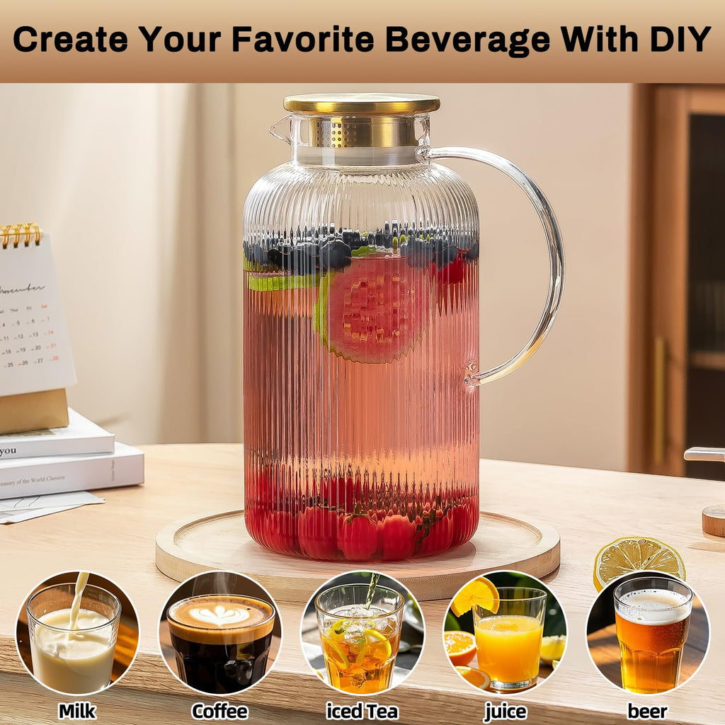 Buaic Glass Pitcher with Lid, 100 oz/ 3L Glass Water Pitcher