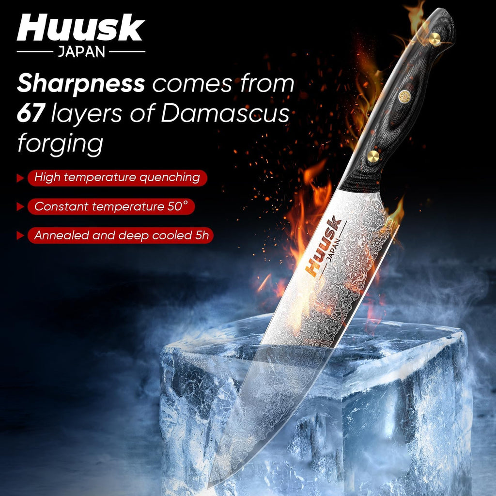 Huusk Damascus Chef Knife Set 3 PCS - Santoku Knives Set