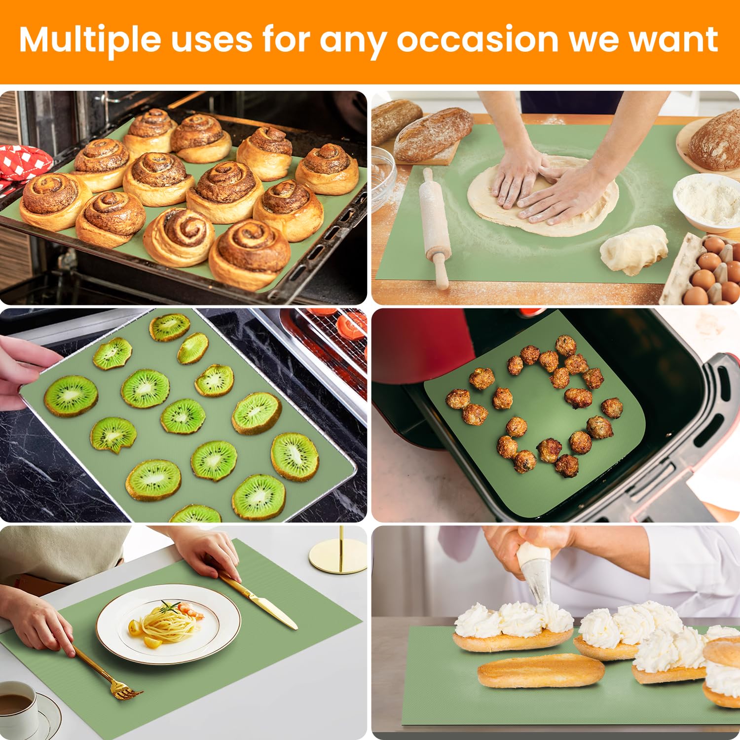 Silicone Baking Mat Roll - Best German Silicone - Heat Resistant Baking Macaron Bread Mat, Non-stick Pastry Mat, Reusable Dough Rolling Mat