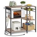 VASAGLE Baker's Rack, Coffee Bar Stand with Charging Station, 35.6 Inches Tall, Storage Shelves, Pull-Out Wire Basket, Table for Microwave, Kitchen, Heather Greige and Ink Black UKKS036K02