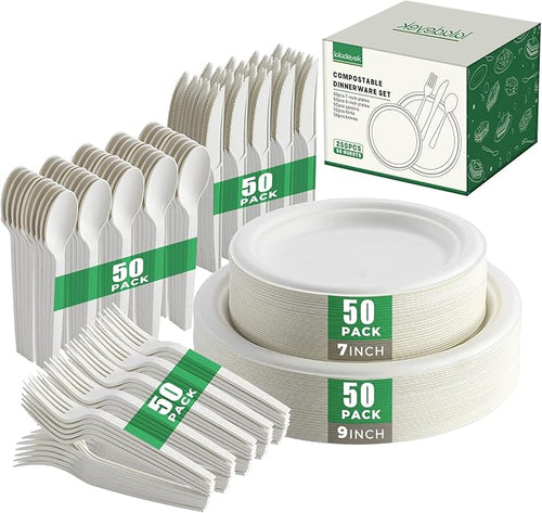 250 Pcs Biodegradable Paper Plates Set Disposable Dinnerware