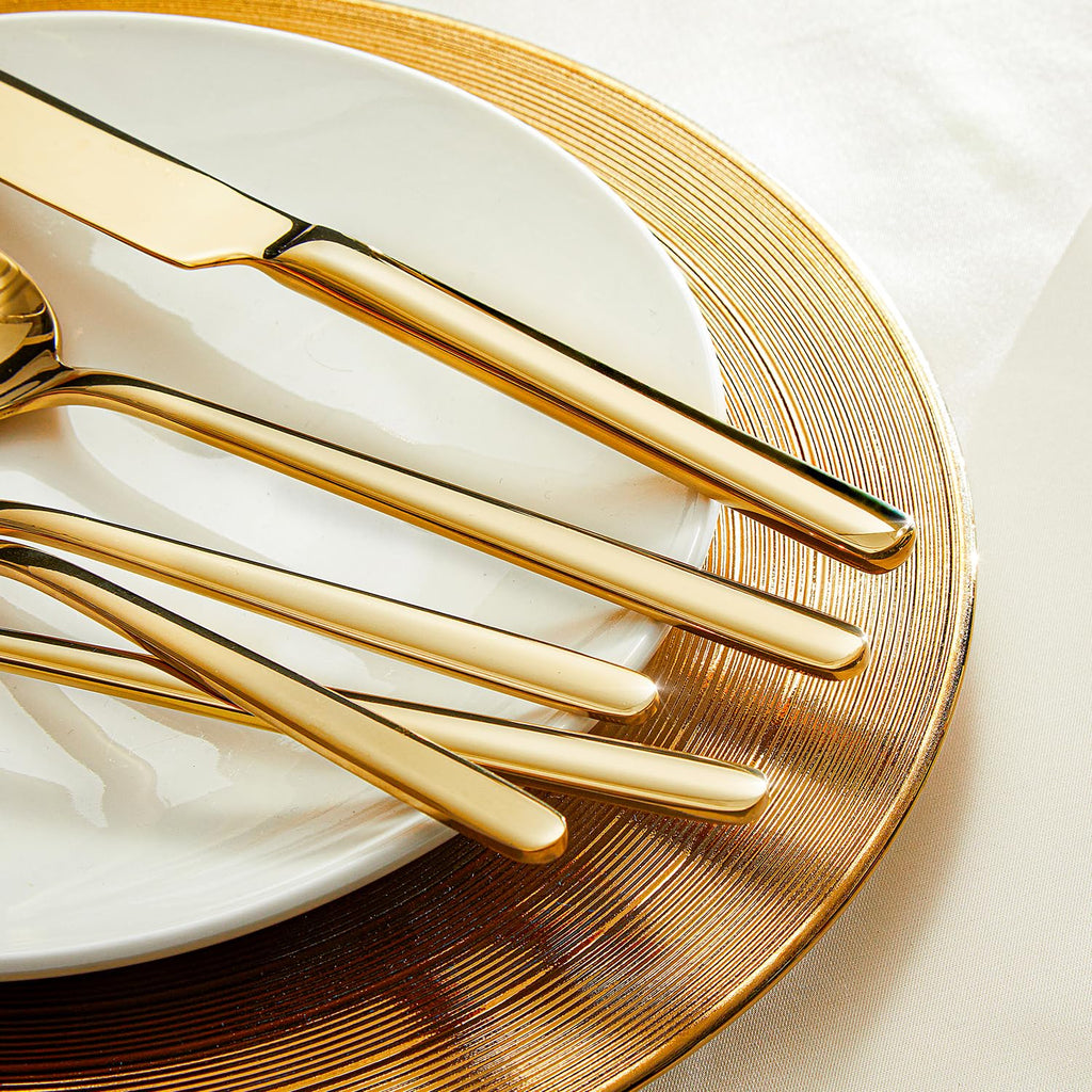 KINGSTONE Gold Silverware Set, 20 Piece Flatware Cutlery Set for 4, 18/10 Stainless Steel Silverware Mirror Polished Dishwasher Safe for Home, Restaurant, Wedding, Party(Gold, 20 pieces for 4)