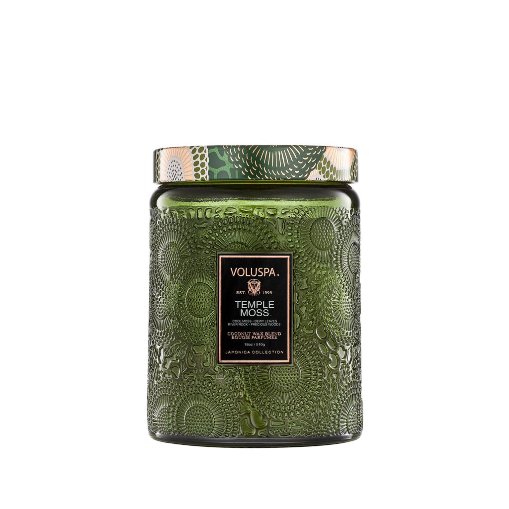 Voluspa Temple Moss, Large Candle Jar, 18oz, Coconut Wax Blend, Scented Candles for Home, 100 Hour Burn Time, Handcrafted in the USA