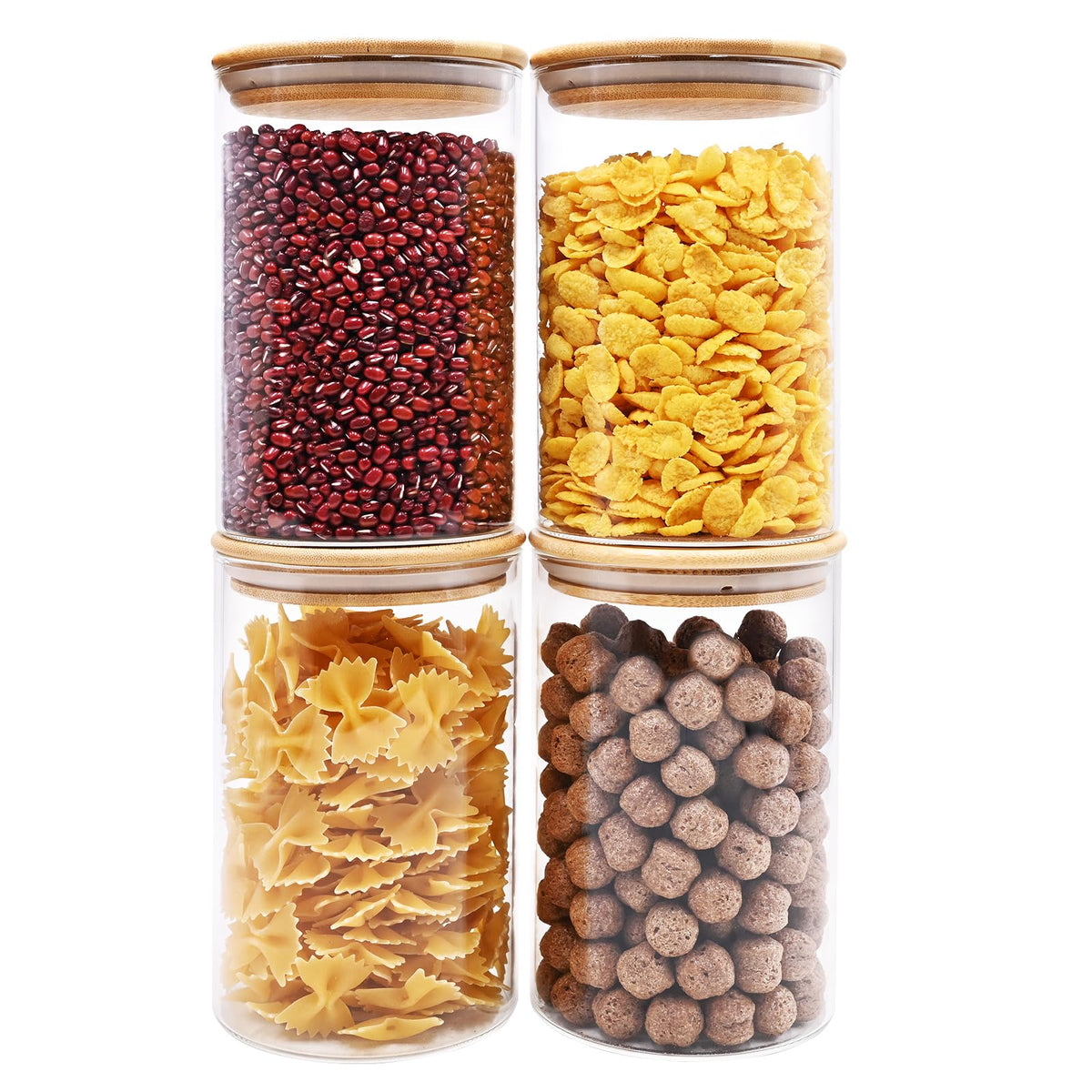 SHOWIN Glass Food Storage Jars, Glass Jars with Bamboo Lids, Kitchen Storage Jars, Canisters with Airtight Lids for Spice, Coffee, Cookie, Set of 5, Pantry Organizers