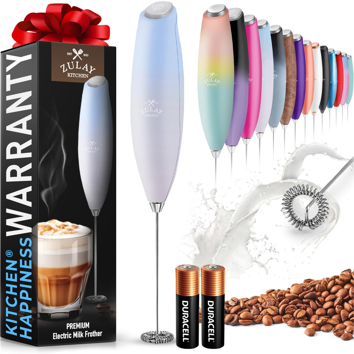 Zulay Powerful Milk Frother for Coffee with Upgraded Titanium Motor - Handheld Electric Whisk, Milk Foamer, Mini Mixer & Coffee Blender for Frappe, Latte, Matcha, No Stand - Pristine Teal
