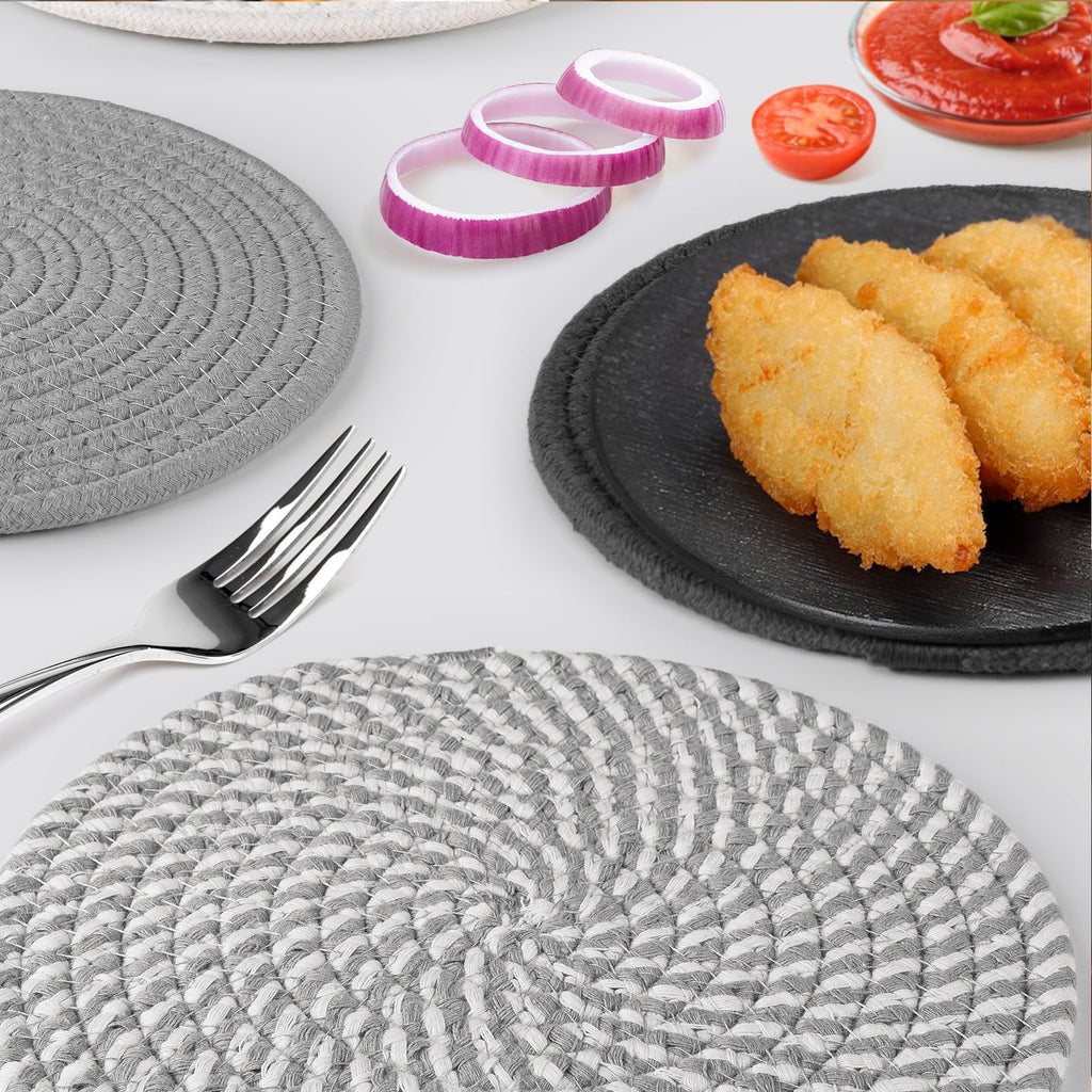 BUEDM 8 Inch Trivets for Hot Dishes, 6 Pcs Cotton Hot Pads with Basket