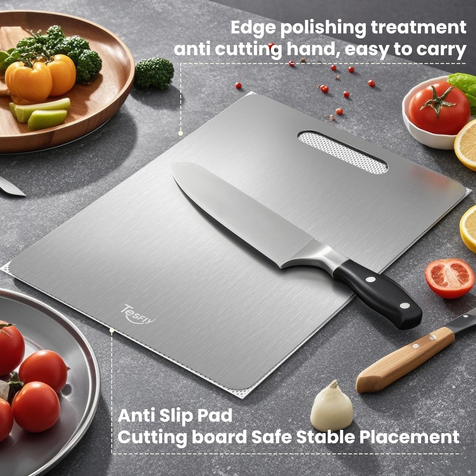 3 Pack Titanium Cutting Board - 100% Pure Titanium Cutting Boards For Kitche,Easy to clean, Double-sided food-grade Cutting Board For Meats, Fruits And Vegetables (M+L+XL)