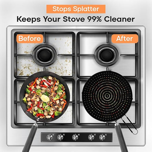 13-Inch Splatter Screen for Frying Pan - Silicone Grease Splatter Guard for 12"-13" Panss - |USA Brand|, Black