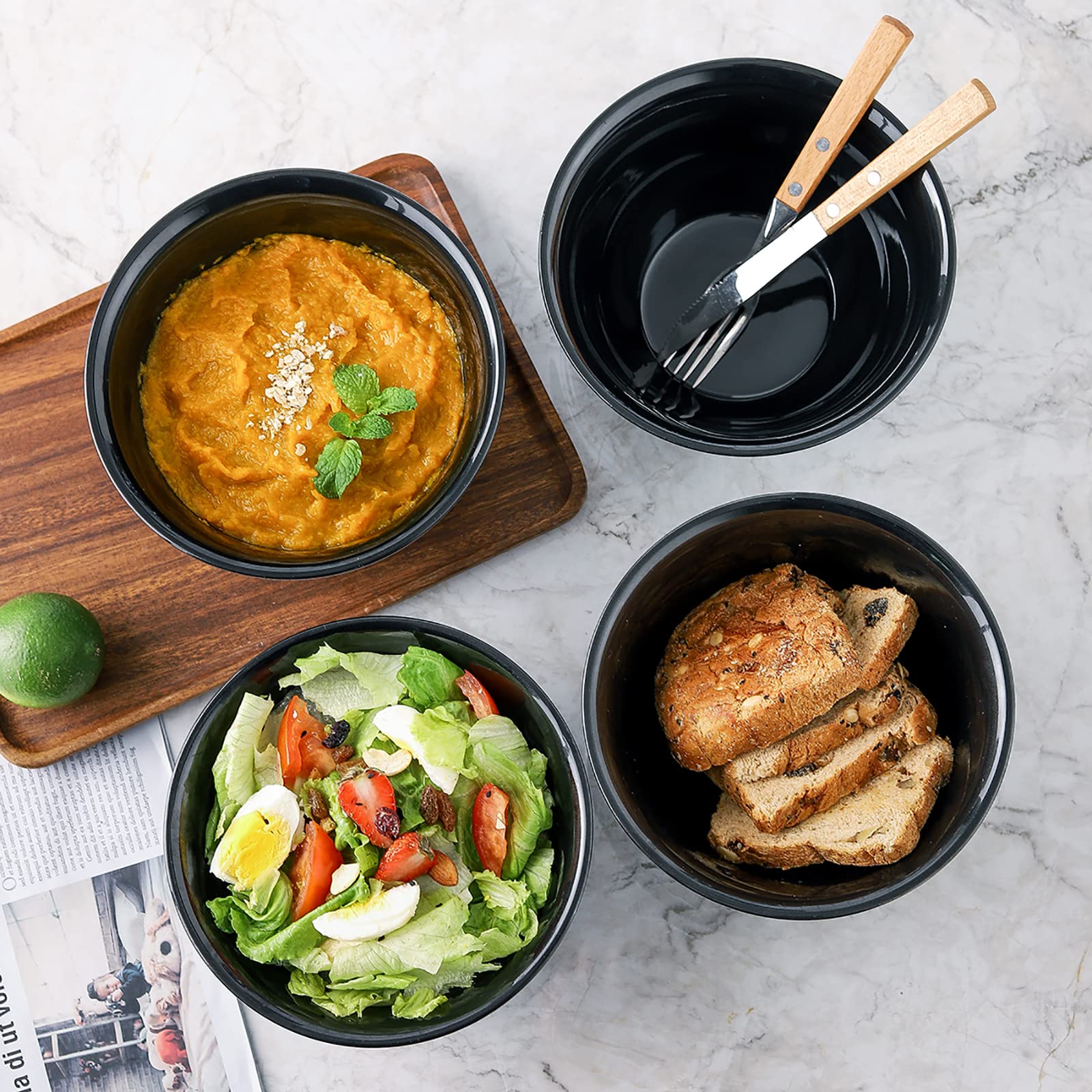 Hasense Ceramic Soup Bowls Set of 4, 40 Ounce Large Cereal Bowls for Kitchen, 7 Inch Serving Bowls for Salad Pasta Ramen Pho Popcorn, Dishwasher Microwave Safe, Navy Blue