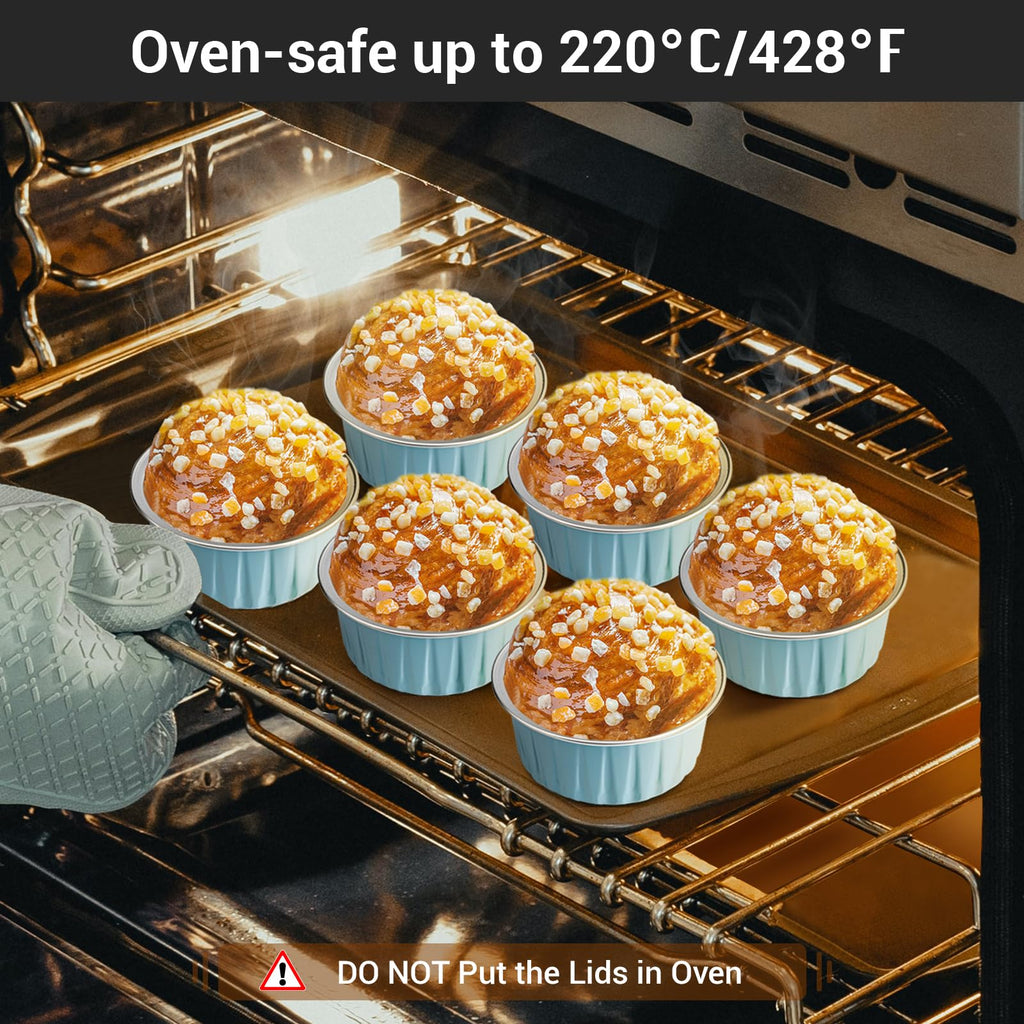 EUSOAR Cake Baking Cups, 100pcs 5oz 125ml Muffin Liners Cups with Lids Disposable Foil Ramekins, Aluminum Cupcake liners Foil Creme Brulee Baking Cups Pudding Cups Holders Pans Oven Safe