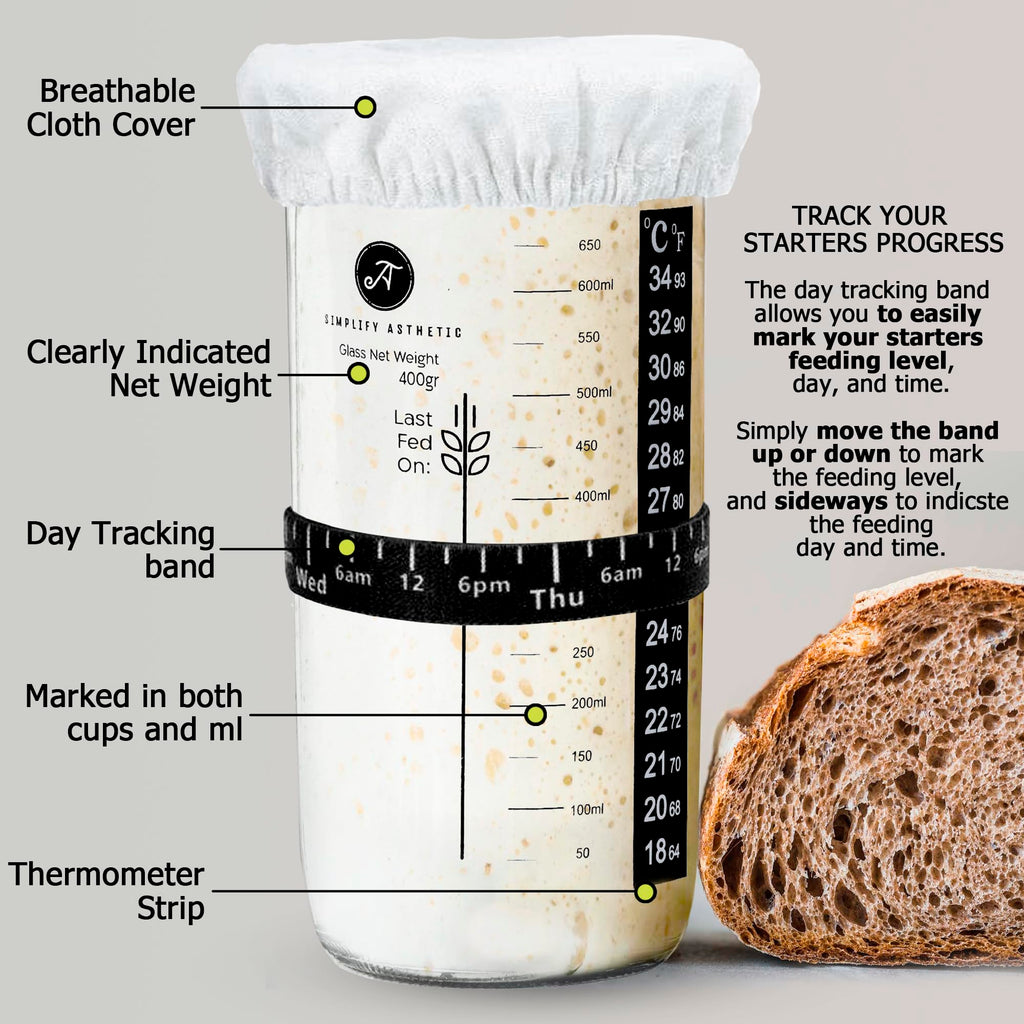 Premium Banneton Bread Proofing Basket - A Complete Sourdough Bread Baking Kit - Bread Baking Supplies - Sourdough Starter Jar Kit