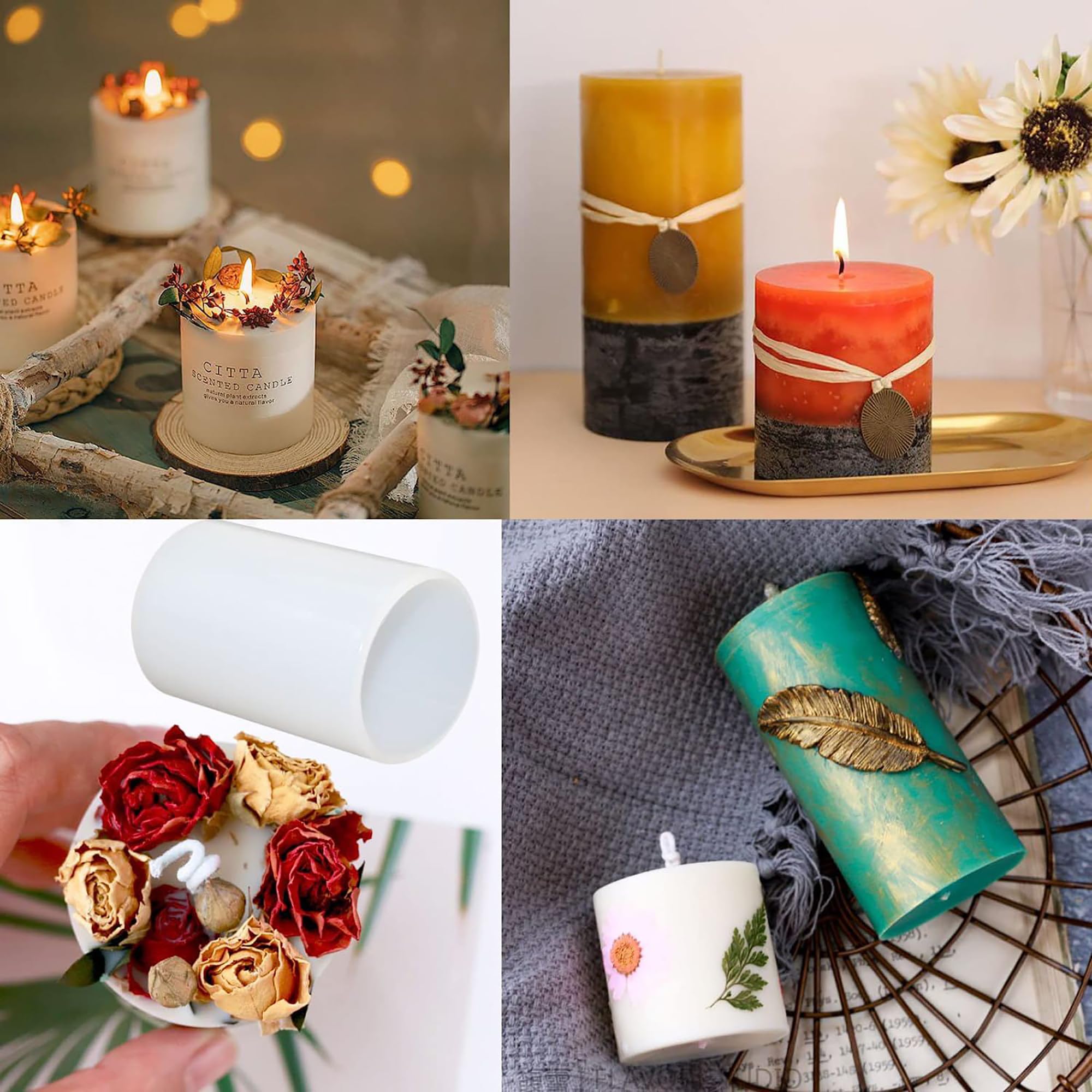 4 Pack Round Candle Resin & Chocolate Silicone Mold - 3D Cylinder & Handmade Candle & Soap Mold