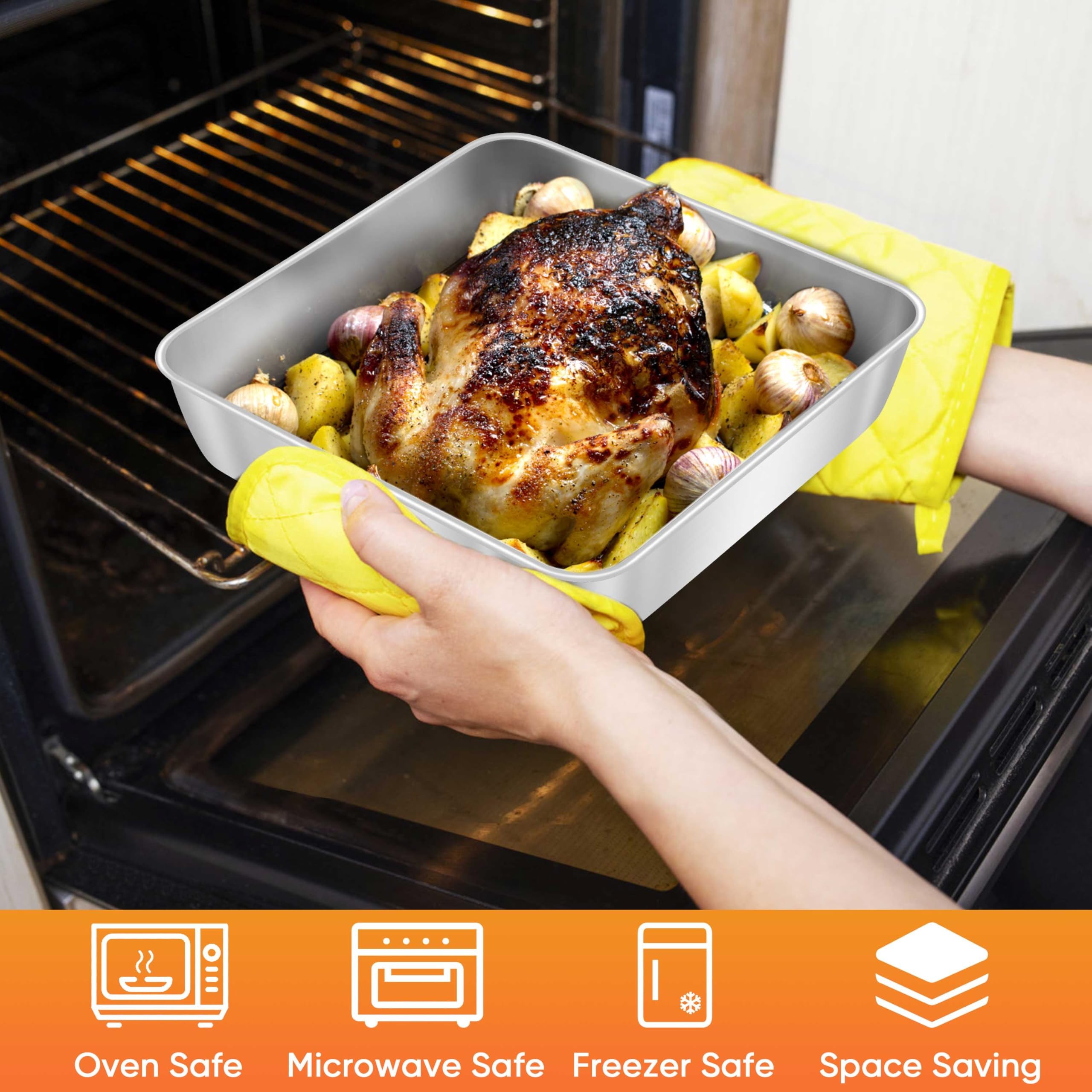 Herogo 9 x 9 x 2 Inch Baking Pan Set of 2 for Oven, Stainless Steel Square Cake Pan for Lasagna Brownies Casseroles Cakes, Dishwasher Safe & Durable