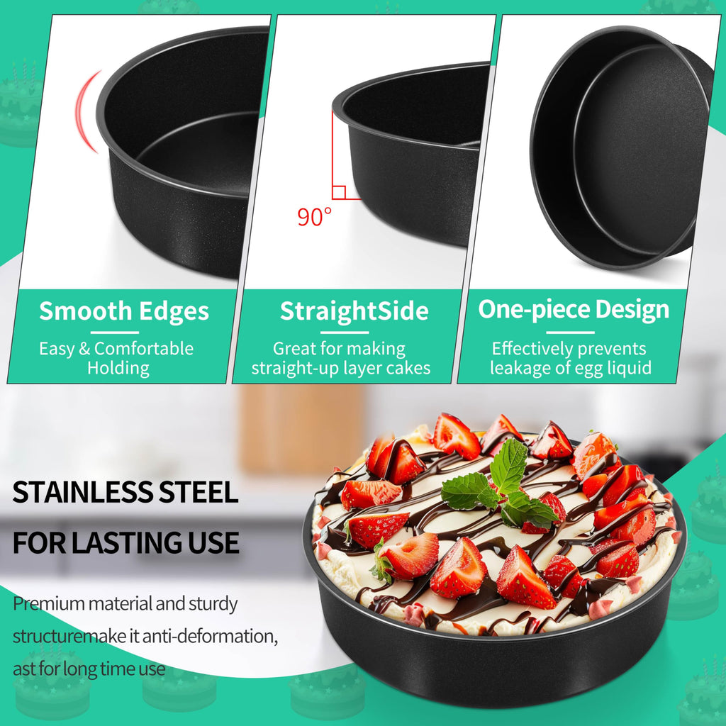 P&P CHEF 8 Inch Cake Pan Set of 3, Non-Stick Round Cake Pans