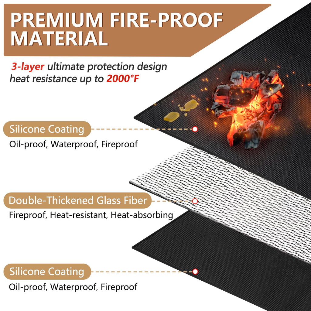 Eongreat 48x30 inch Under Grill Mats for Outdoor Grill, Double-Thickened Fireproof Patio Deck Protector Mat, Oil-Proof Waterproof BBQ Mat for Under Grill, Fireplace/Fire Pit Mat Grill Floor Pads