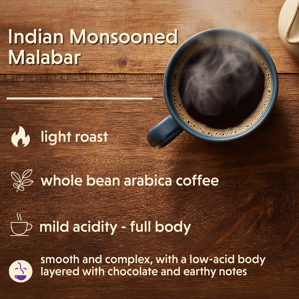 Coffee Bean Direct Indian Monsooned Malabar, Whole Bean, 2.5lb Bag