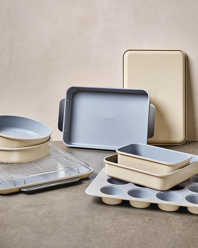 Caraway Non-Stick Ceramic 9”x13” Rectangle Pan Duo - Naturally Slick Ceramic Coating - Non-Toxic, PTFE & PFOA Free - Perfect for Brownies, Lasagnas, and More - Navy