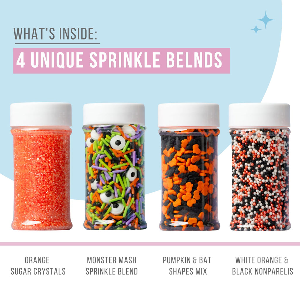 Sweets Indeed Sprinkles, 4 Pack, Edible Sprinkle Mix, Perfect for Cake Decorations, Baking, Ice Cream, Cookies, Cupcake Topper (Halloween)
