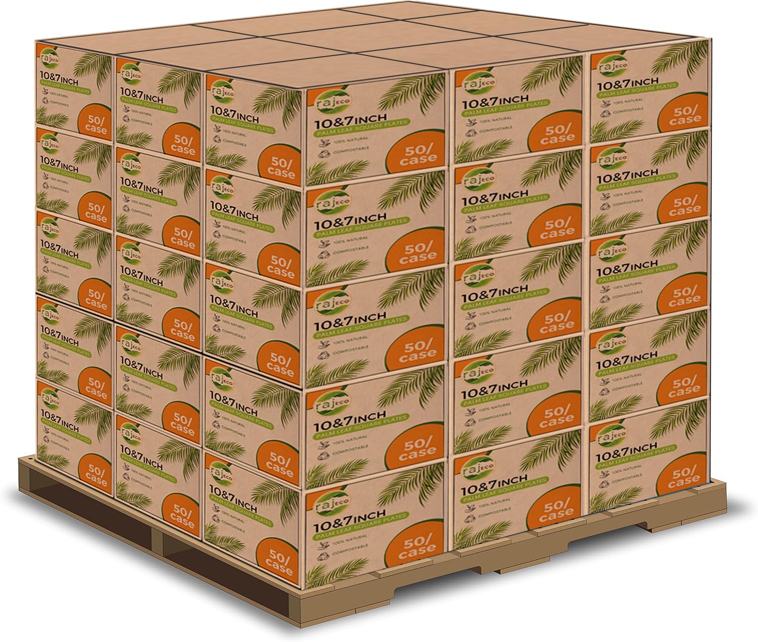 Raj Palm Leaf 10" & 7" Square Plates, 5000 Count (100 cases) Bulk Pack