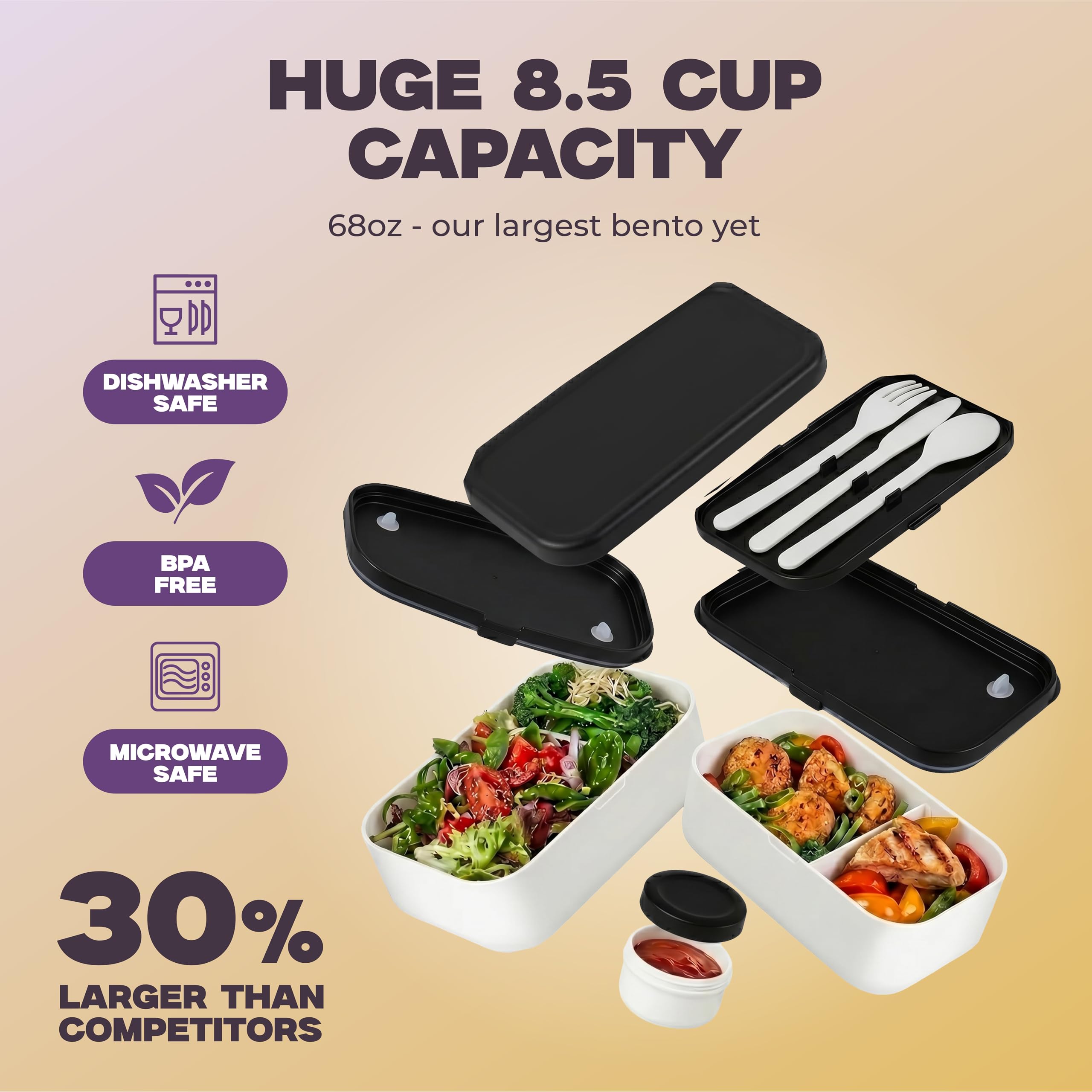KARRICO Double Premium Bento Box Adult, 67 fl oz BPA-Free - Cream Stackable Lunch Box with Leak-Proof Lids & Dividers, Perfect for Meal Prep, Lunches & Portion Control