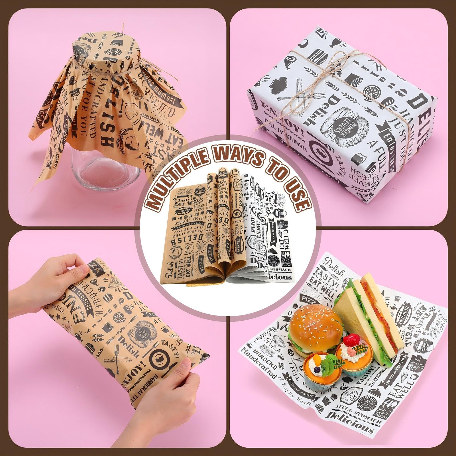 1400 Pcs 12 x 12 Inch Deli Wax Paper Sheets Grease Resistant Tray Basket Liners Newsprint Paper Water and Grease Proof Sandwich Wrapping Square Hot Dog Wrappers for Food Baking (Brown,White)