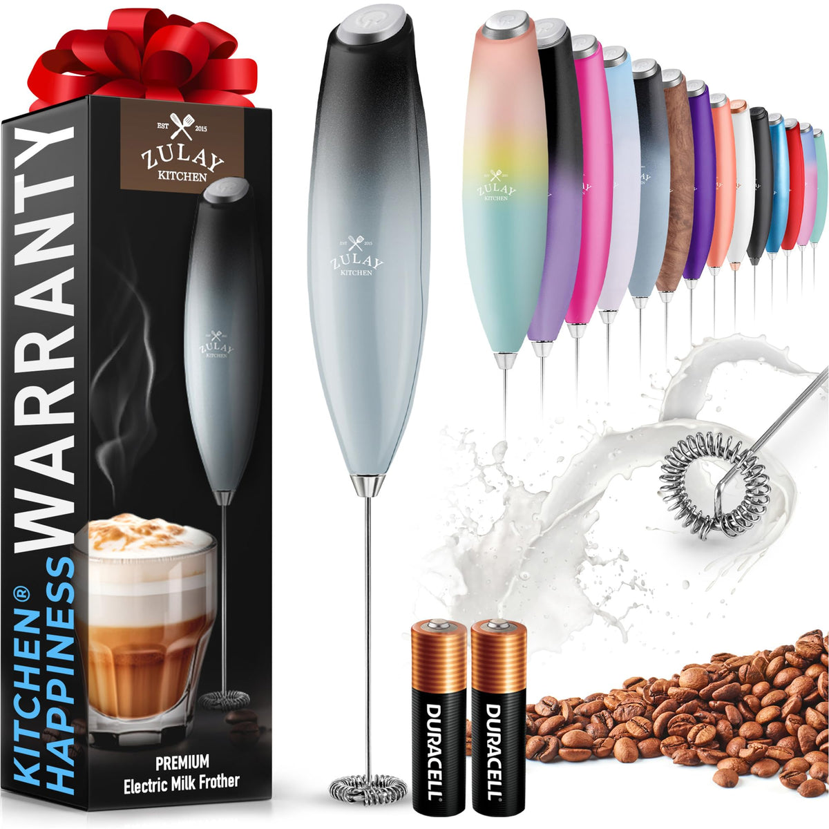 Zulay Powerful Milk Frother for Coffee with Upgraded Titanium Motor - Handheld Electric Whisk, Milk Foamer, Mini Mixer & Coffee Blender for Frappe, Latte, Matcha, No Stand - Pristine Teal